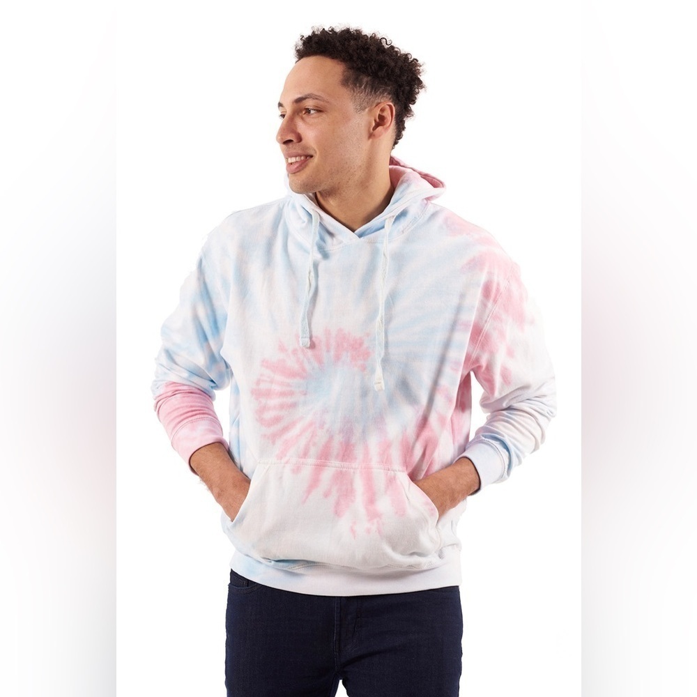 Brisco Brands Blue Pink White Spiral Tie Dyed Fleece Lined Hoodie In Size L